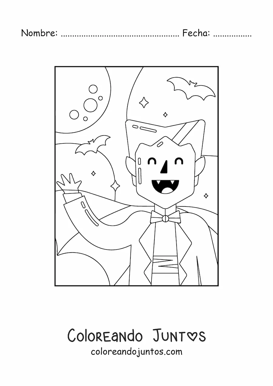 Imagen para colorear de vampiro fácil con murciélagos
