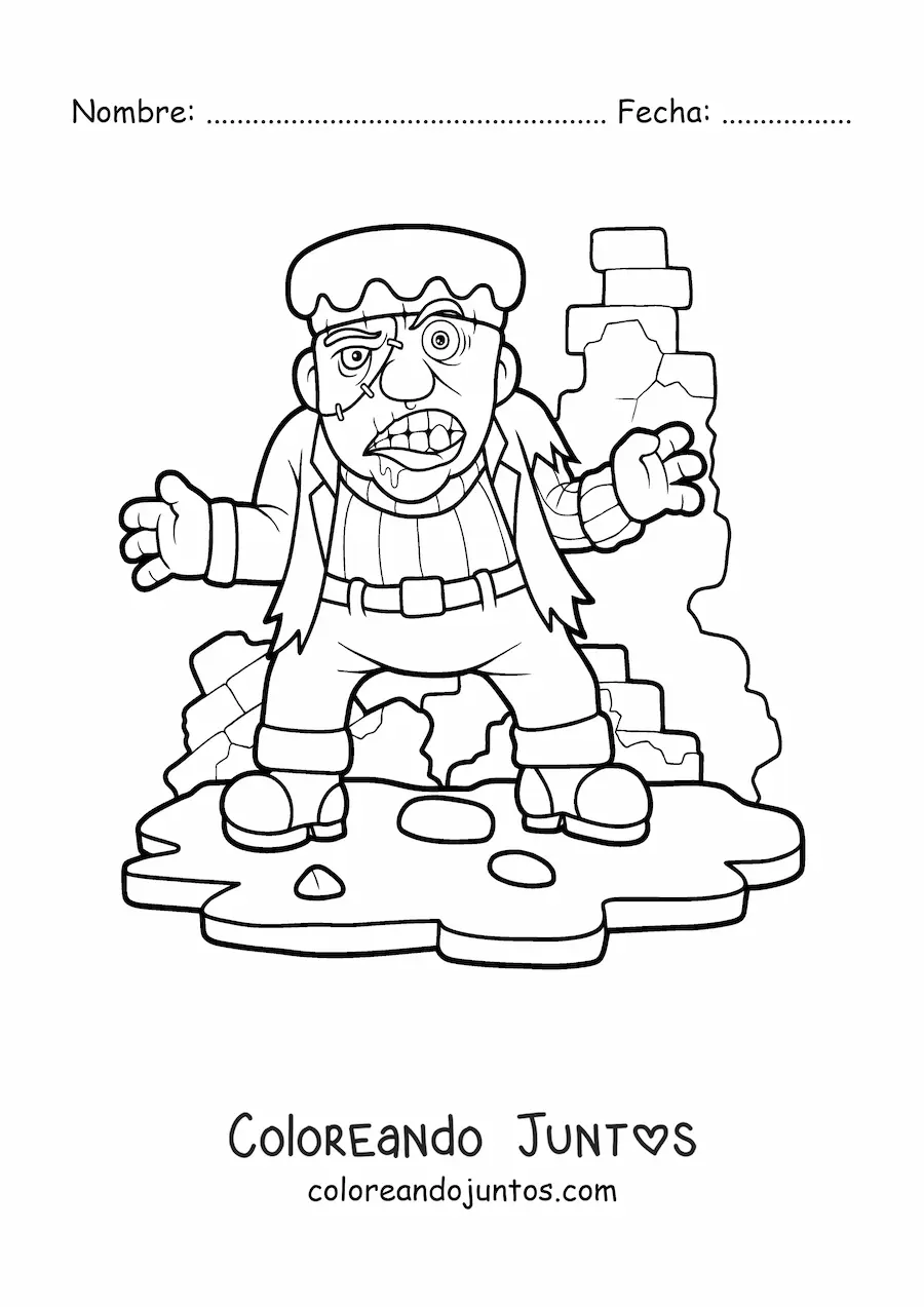 Imagen para colorear de Frankenstein animado aterrador