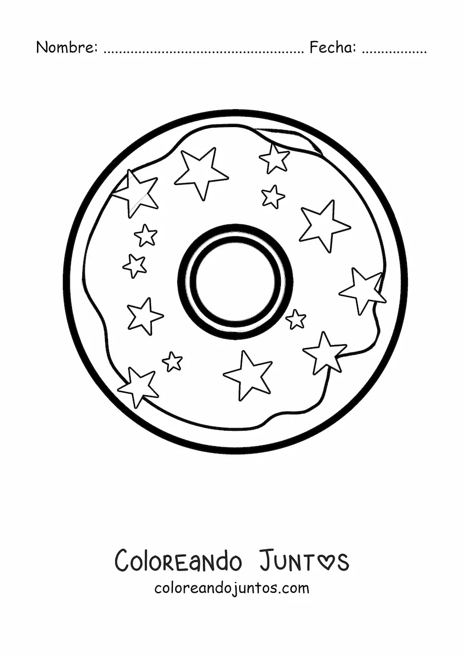 Imagen para colorear de una dona decorada con estrellas