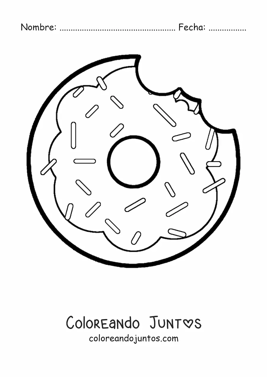 Imagen para colorear de una dona con una mordida