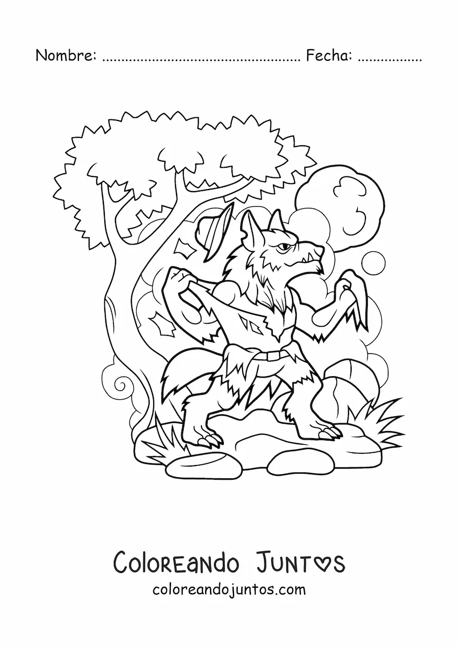 Imagen para colorear de hombre lobo animado transformándose