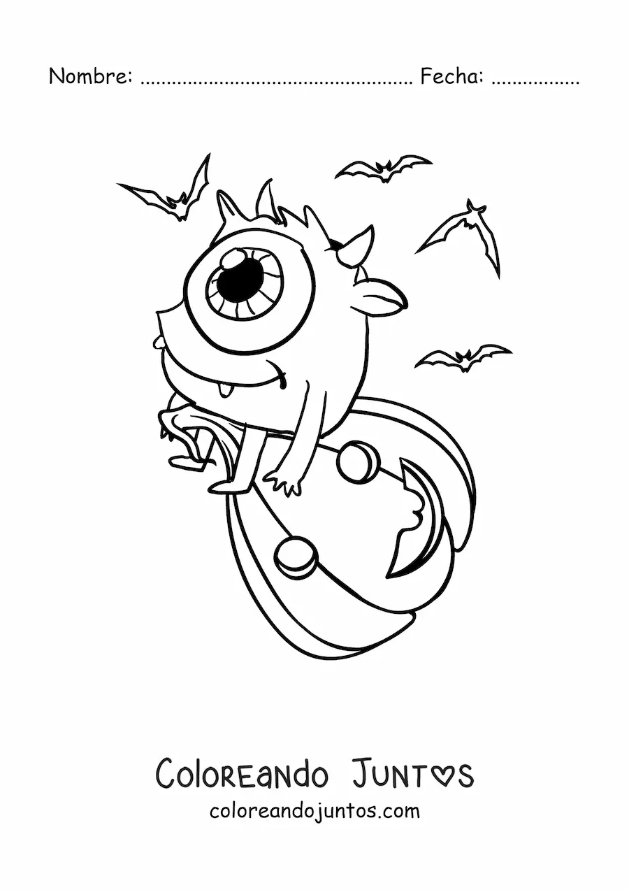 Imagen para colorear de monstruo kawaii de Halloween de un ojo con calabaza