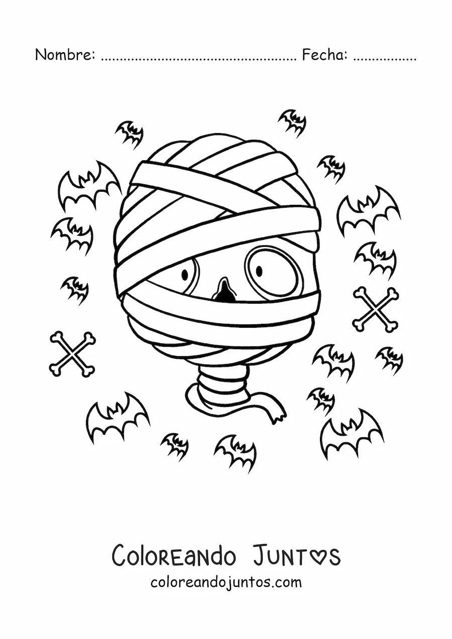 Imagen para colorear de cara de momia de Halloween