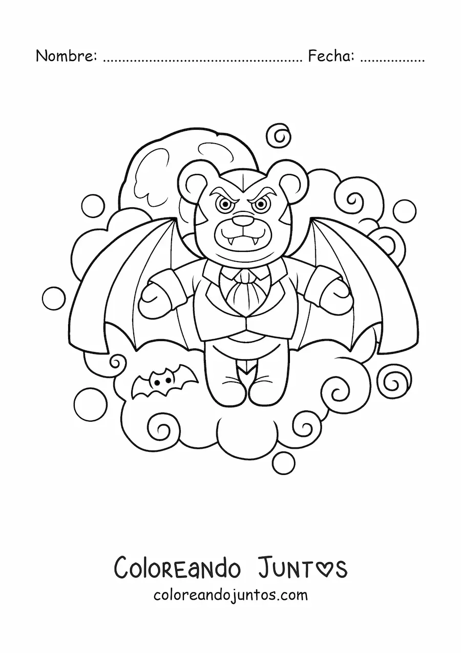 Imagen para colorear de oso vampiro de Halloween