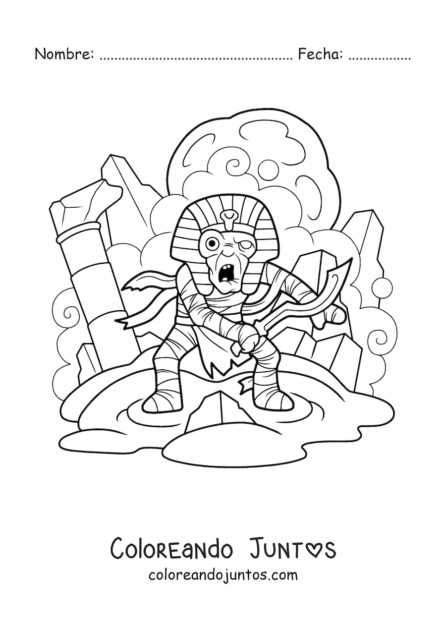 Imagen para colorear de momia aterradora de Halloween