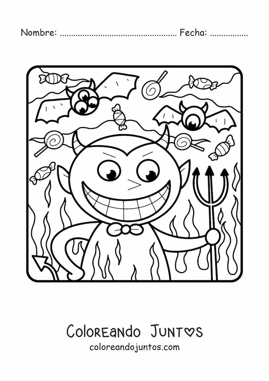 Imagen para colorear de diablo animado de Halloween