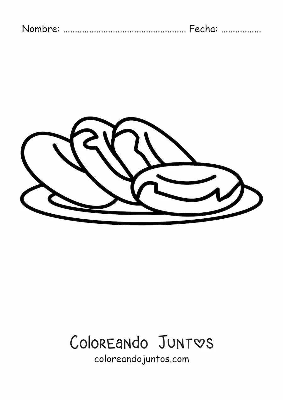 Imagen para colorear de cuatro donas glaseadas en un plato