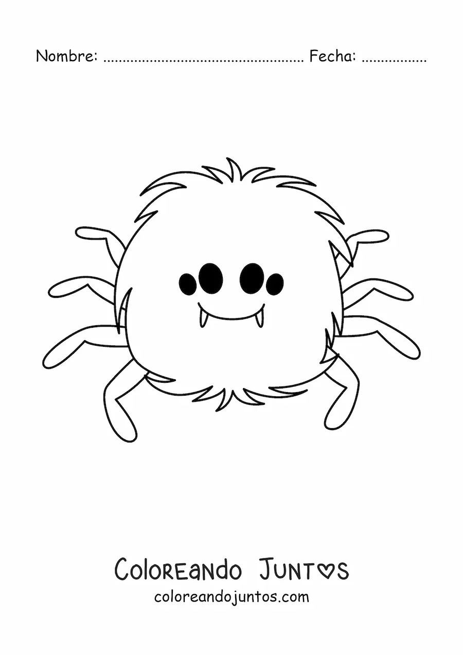 Imagen para colorear de araña kawaii de Halloween
