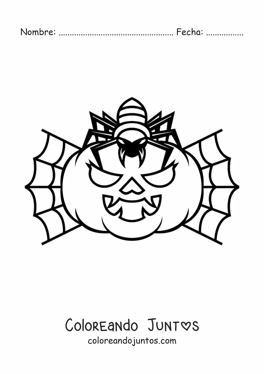 Imagen para colorear de araña con calabaza de Halloween