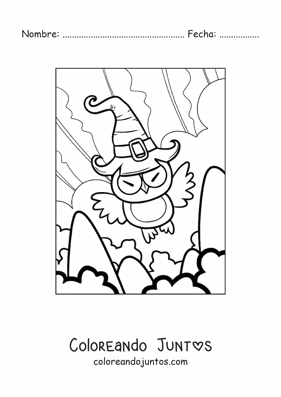 Imagen para colorear de búho animado de Halloween