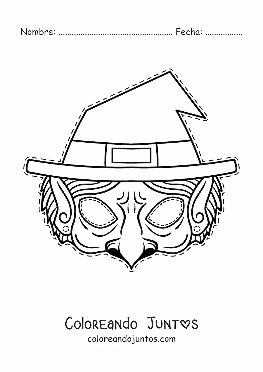 Imagen para colorear de máscara de Halloween de bruja