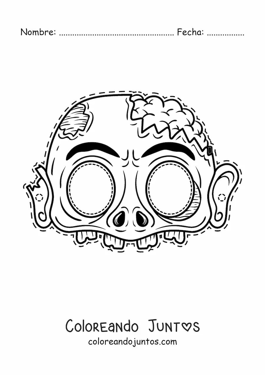 Imagen para colorear de máscara de Halloween de zombie