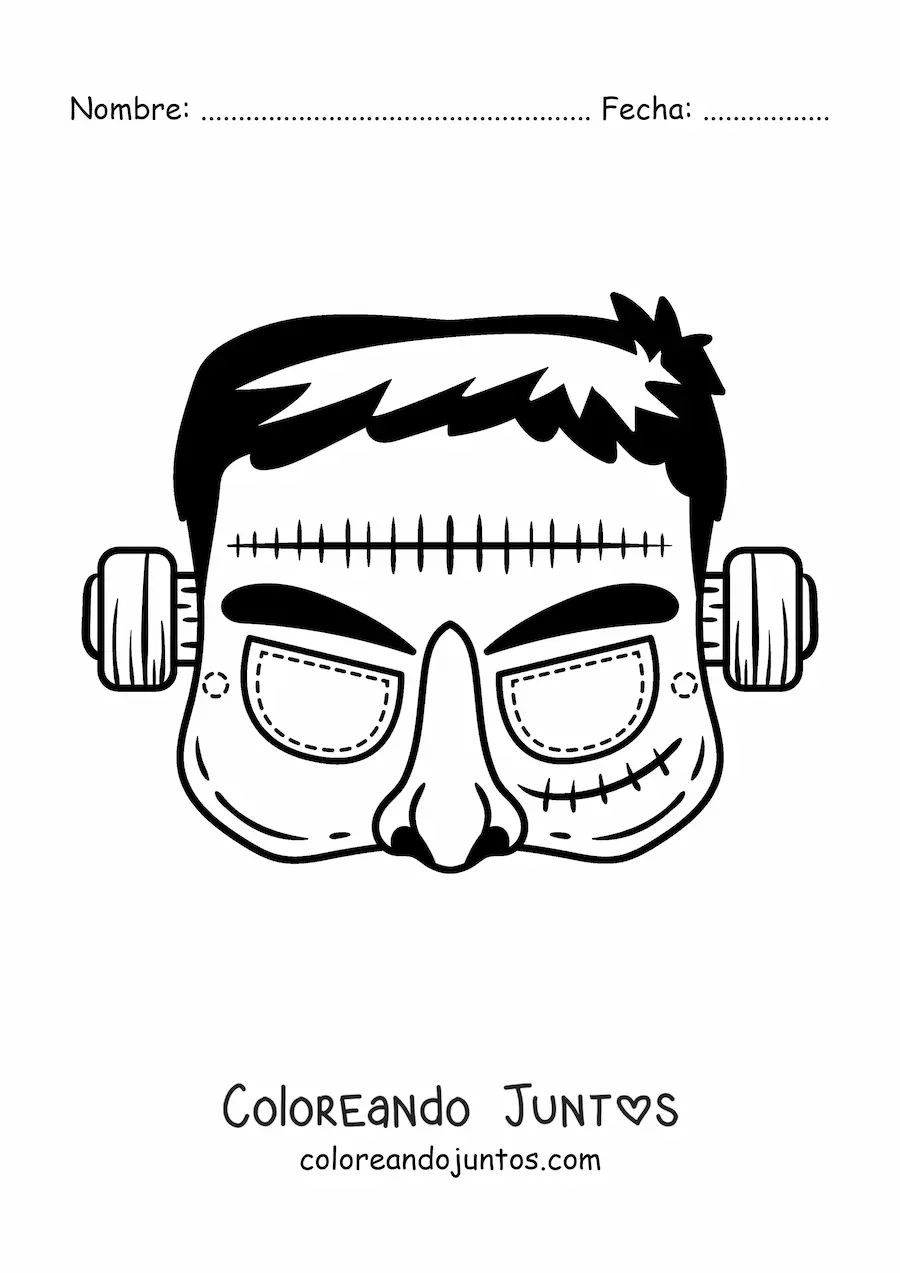 Imagen para colorear de máscara de Halloween de Frankenstein