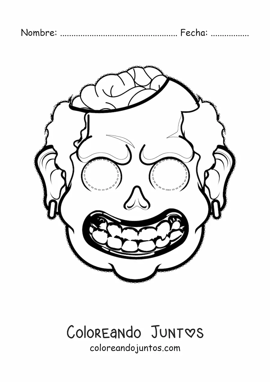 Imagen para colorear de máscara de Halloween de zombie aterrador