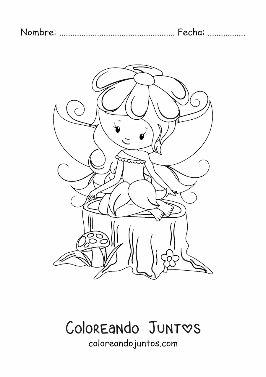 Imagen para colorear de hada bebé kawaii en el bosque