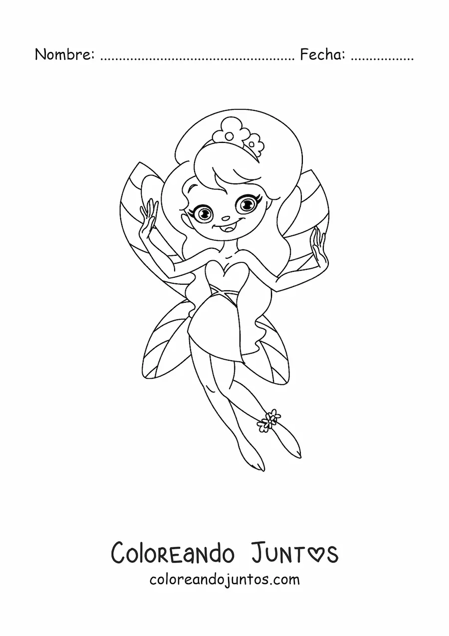 Imagen para colorear de hada sencilla feliz con flores