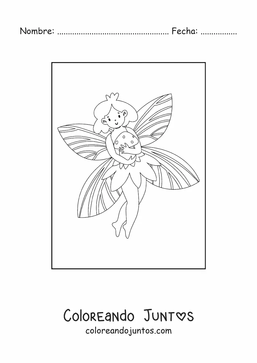 Imagen para colorear de hada sencilla con hongo mágico