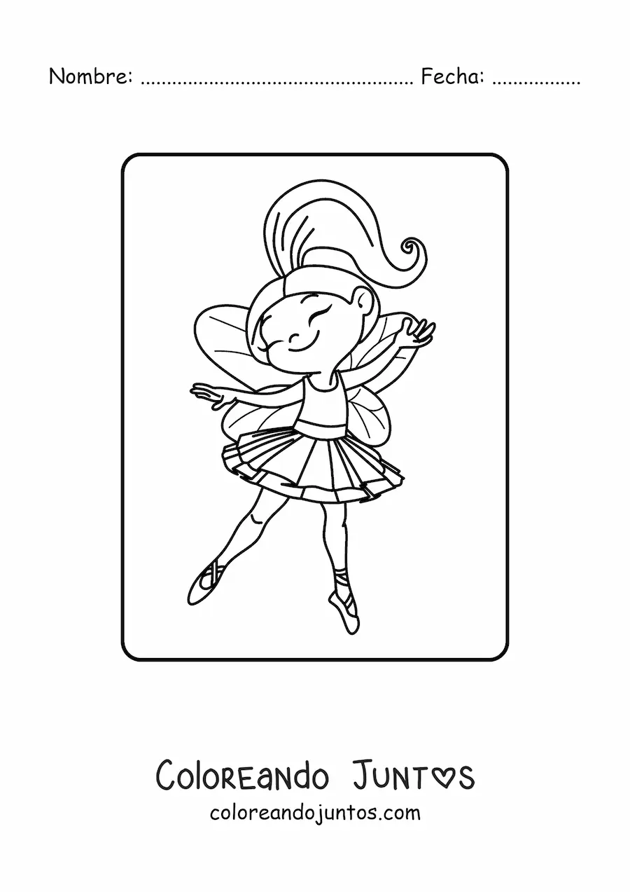Imagen para colorear de niña hada bailarina feliz