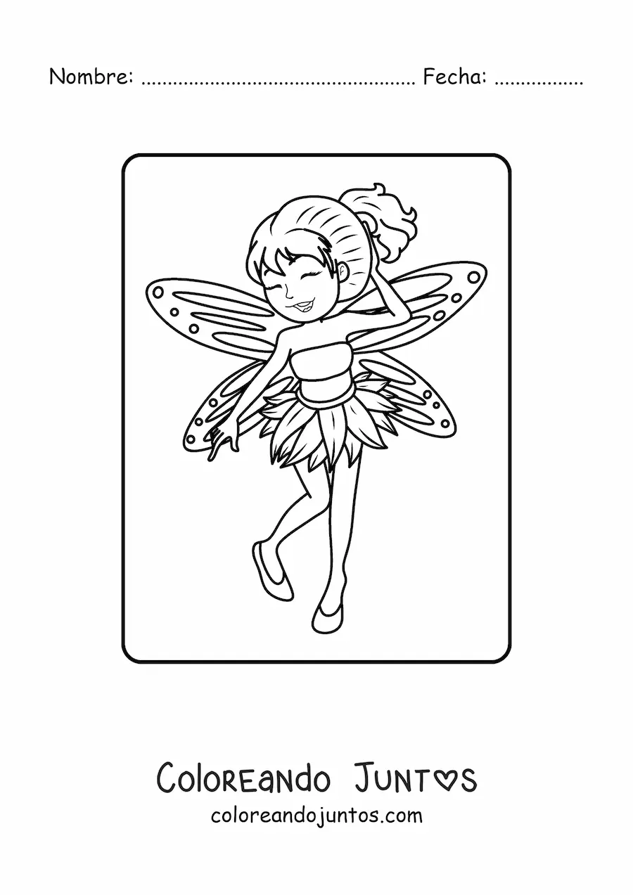 Imagen para colorear de hada feliz animada