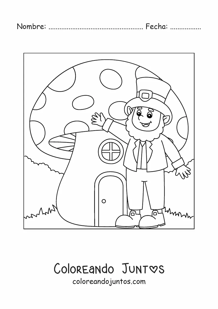 Imagen para colorear de duende irlandés en bosque mágico