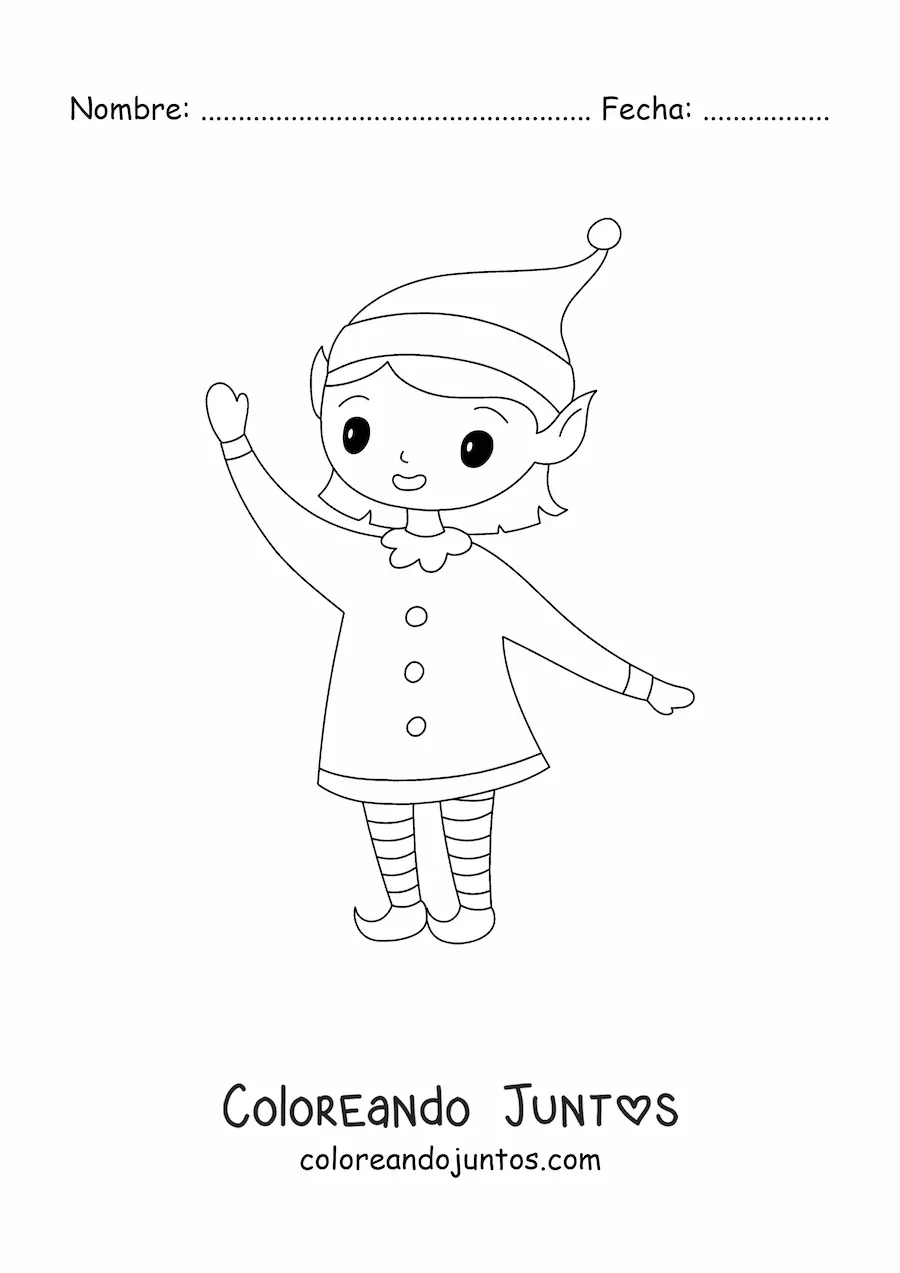 Imagen para colorear de niña duende kawaii