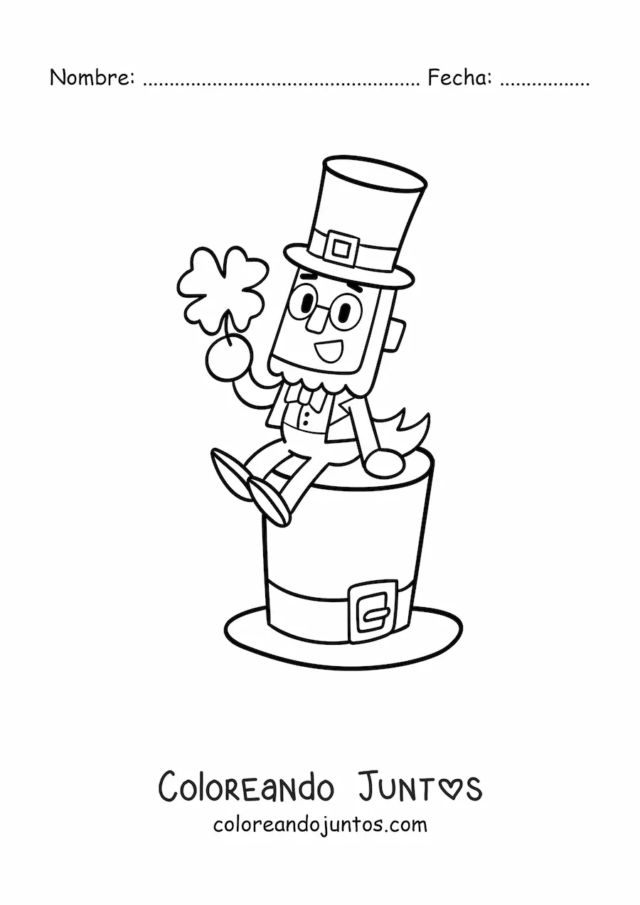 Imagen para colorear de leprechaun sentado sobre un sombrero