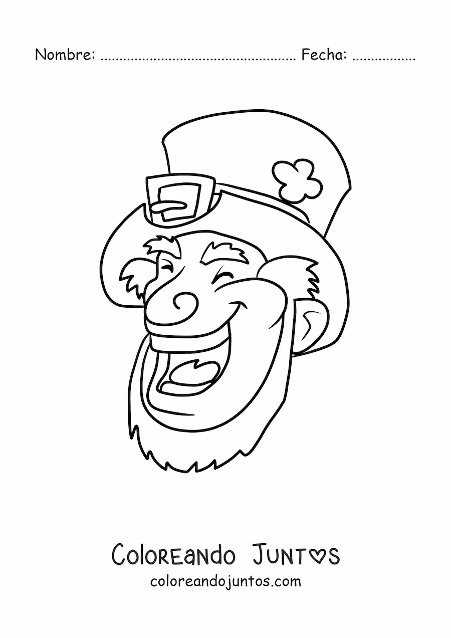 Imagen para colorear de cara de duende irlandés riendo
