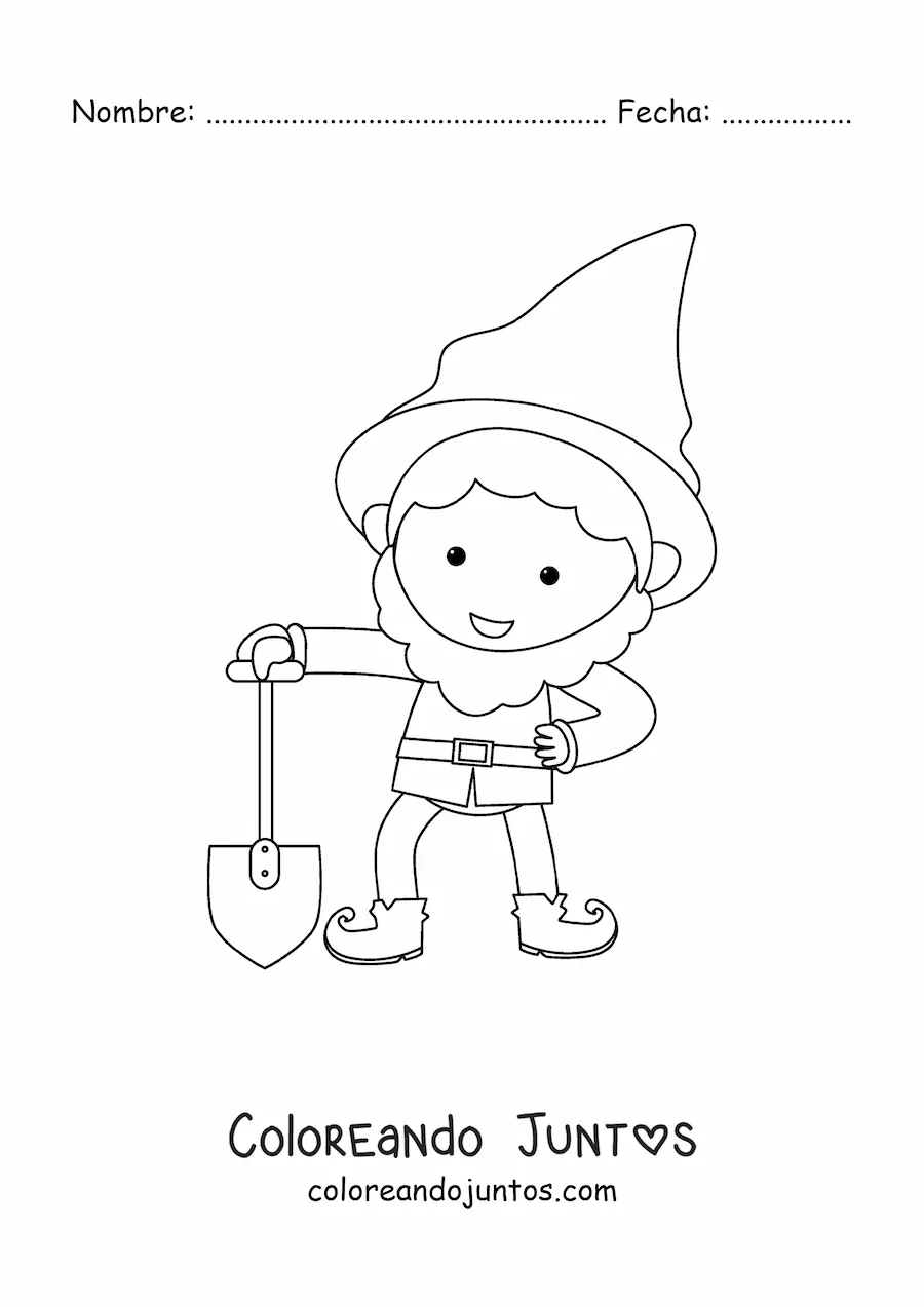 Imagen para colorear de duende de jardín con pala