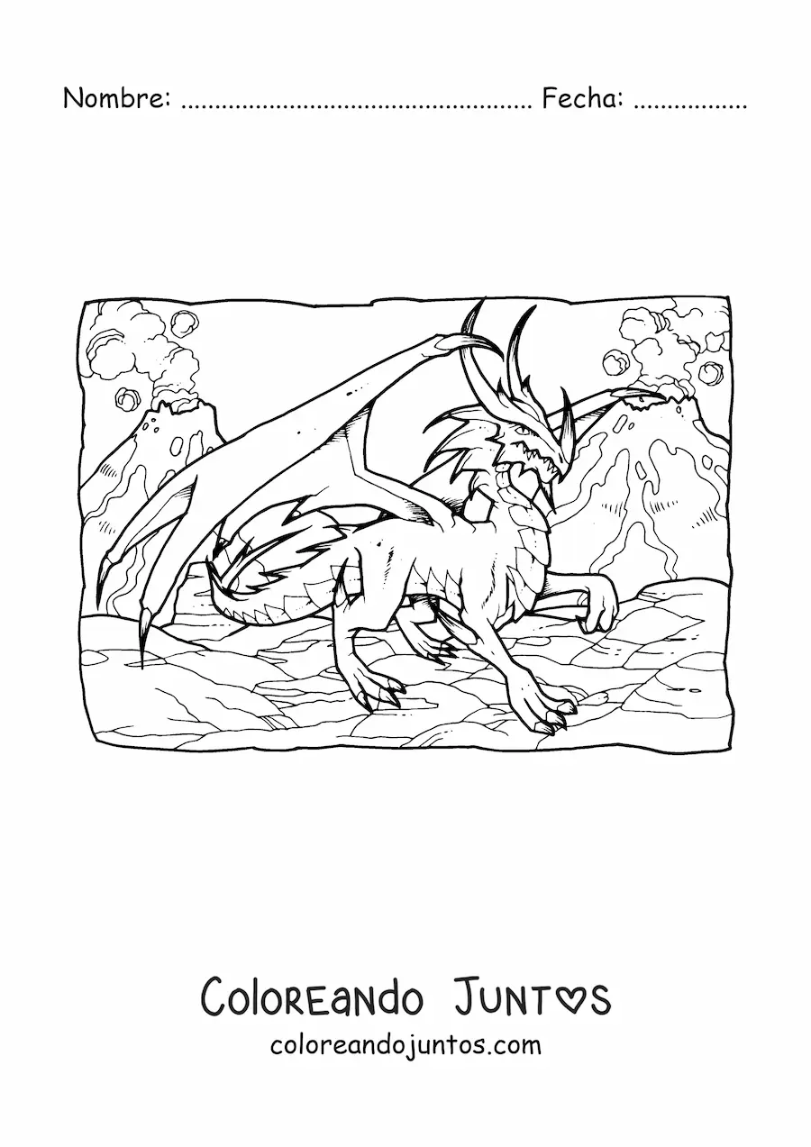Imagen para colorear de dragón realista aterrador
