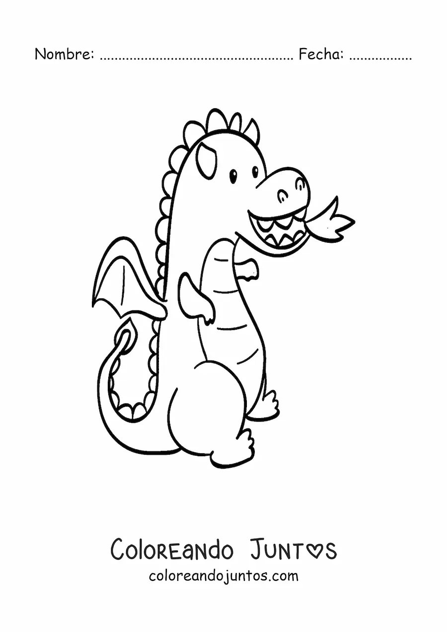 Imagen para colorear de dragón bebé animado escupiendo fuego