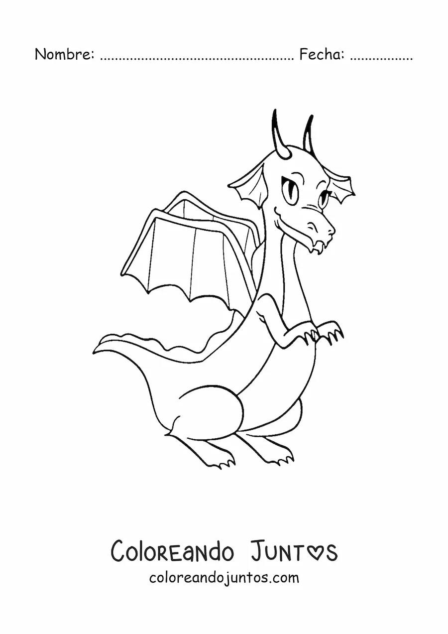 Imagen para colorear de dragona animada sentada