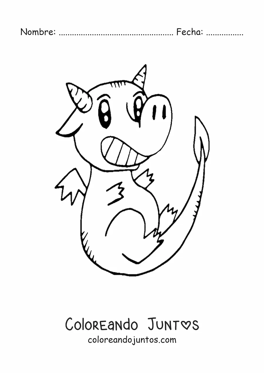 Imagen para colorear de pequeño dragón tierno volando