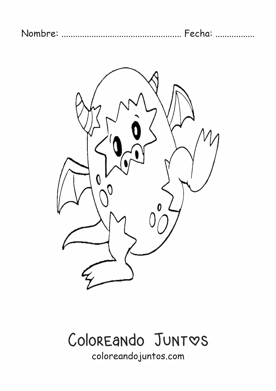 Imagen para colorear de huevo con dragón bebé caminando