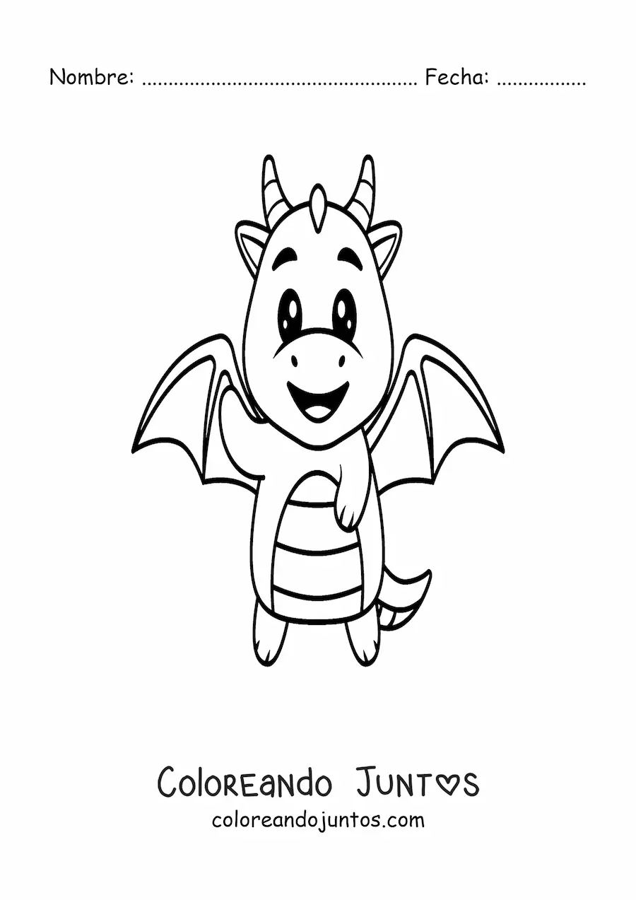 Imagen para colorear de dragón kawaii saludando