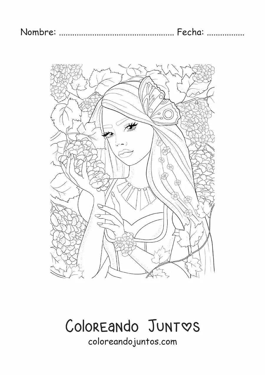 Imagen para colorear de elfo de la mitología en un bosque