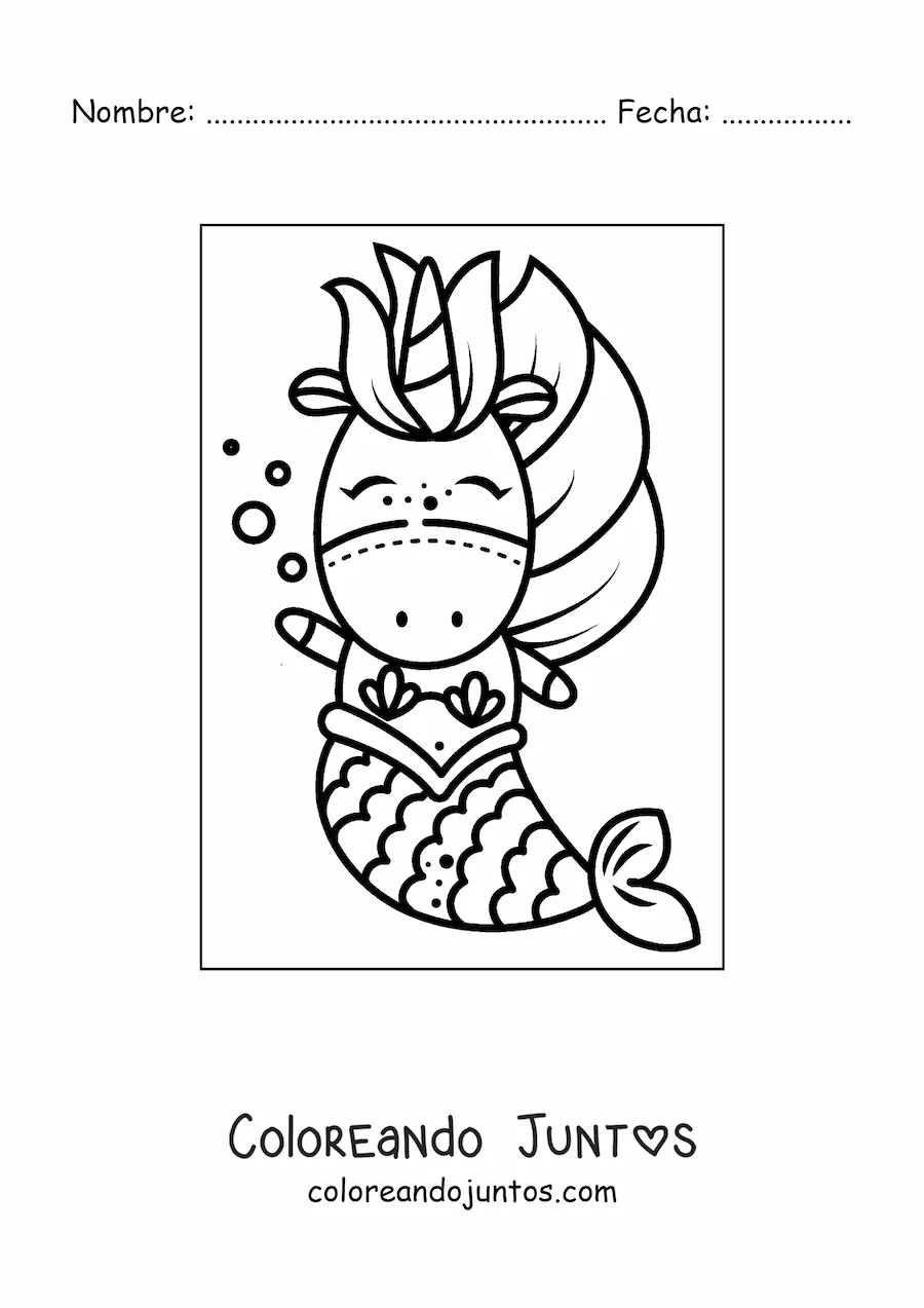 Imagen para colorear de unicornio sirena kawaii