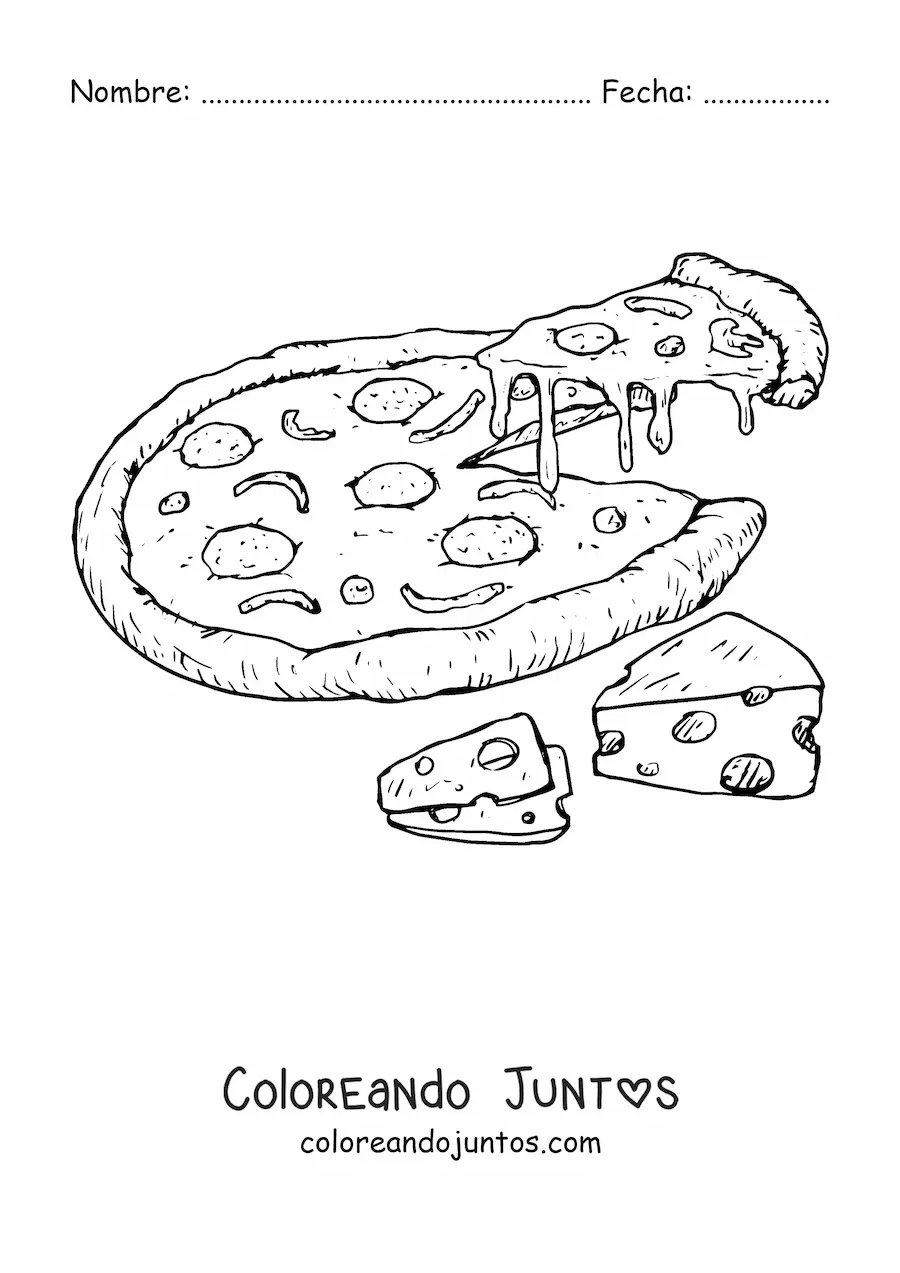 Imagen para colorear de una pizza con queso