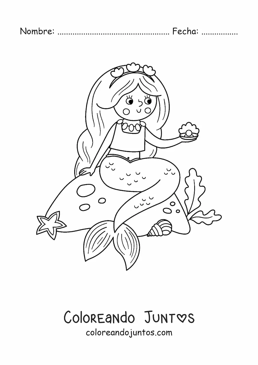 Imagen para colorear de sirena sentada en una roca