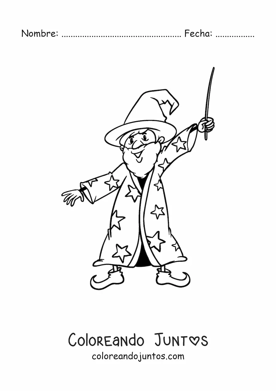 Imagen para colorear de mago con su varita