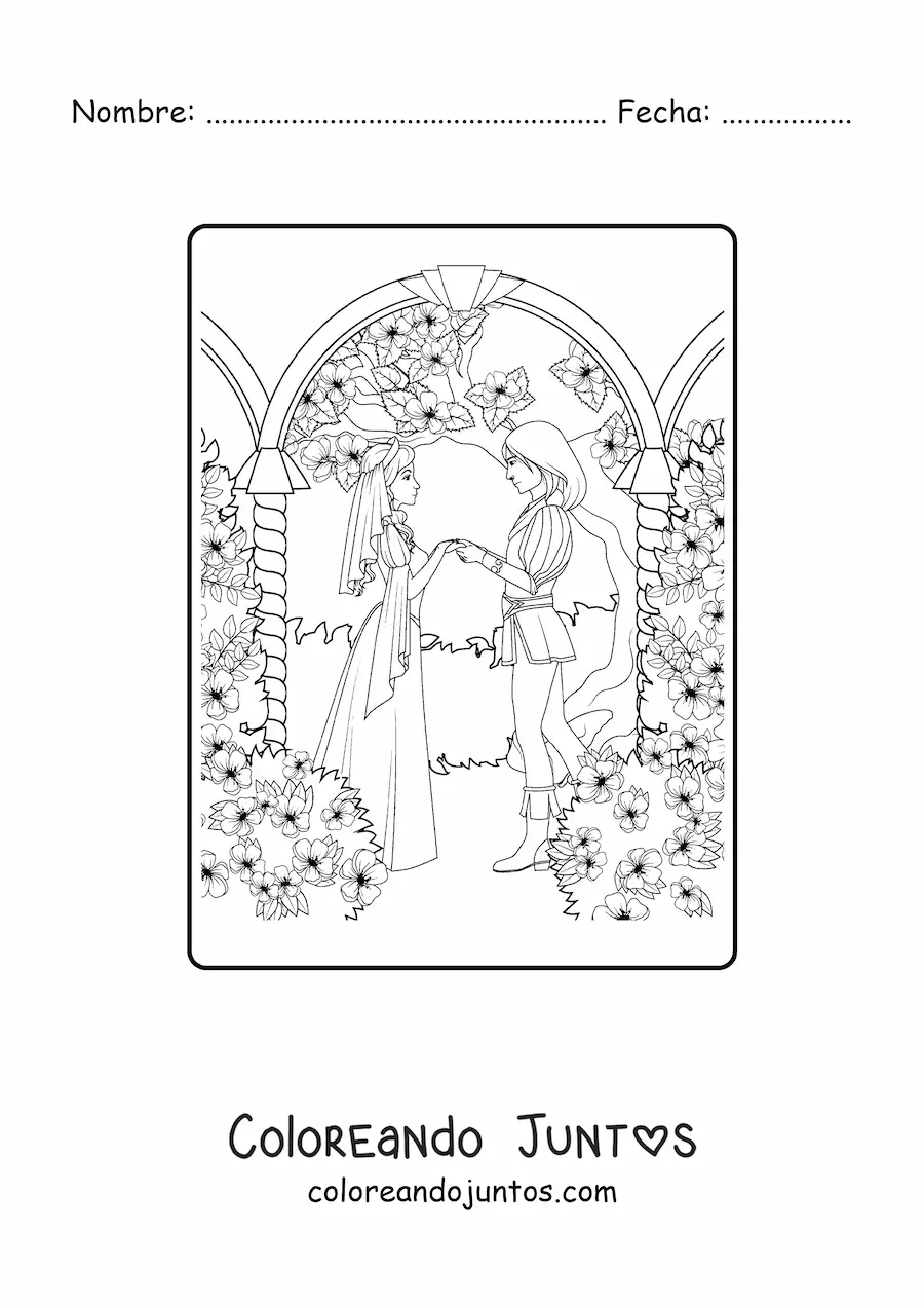Imagen para colorear de boda de la princesa y el príncipe