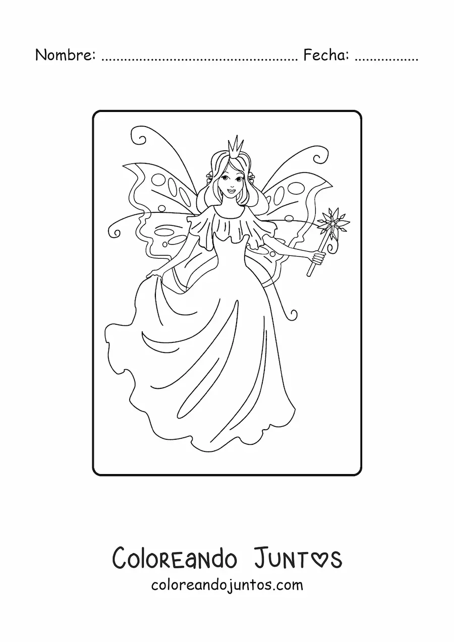 Imagen para colorear de princesa hada mágica