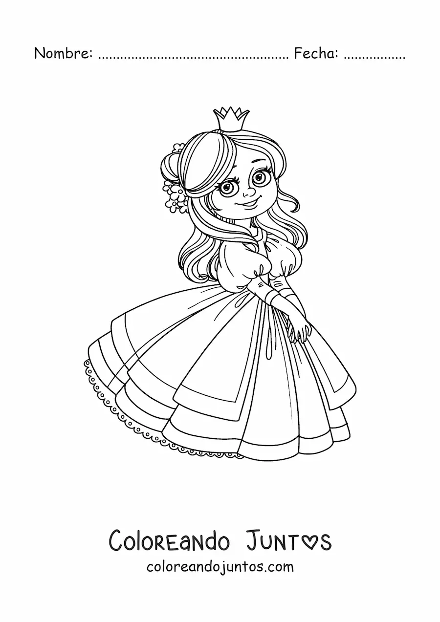 Imagen para colorear de linda princesa animada con guantes