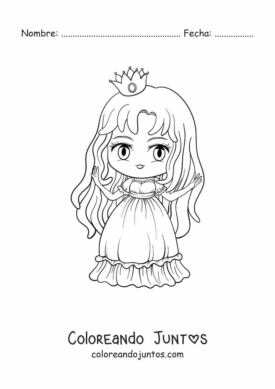 Imagen para colorear de princesa kawaii chibi estilo anime