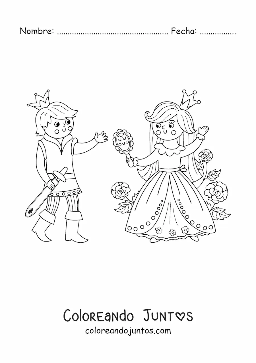 Imagen para colorear de príncipe kawaii y princesa