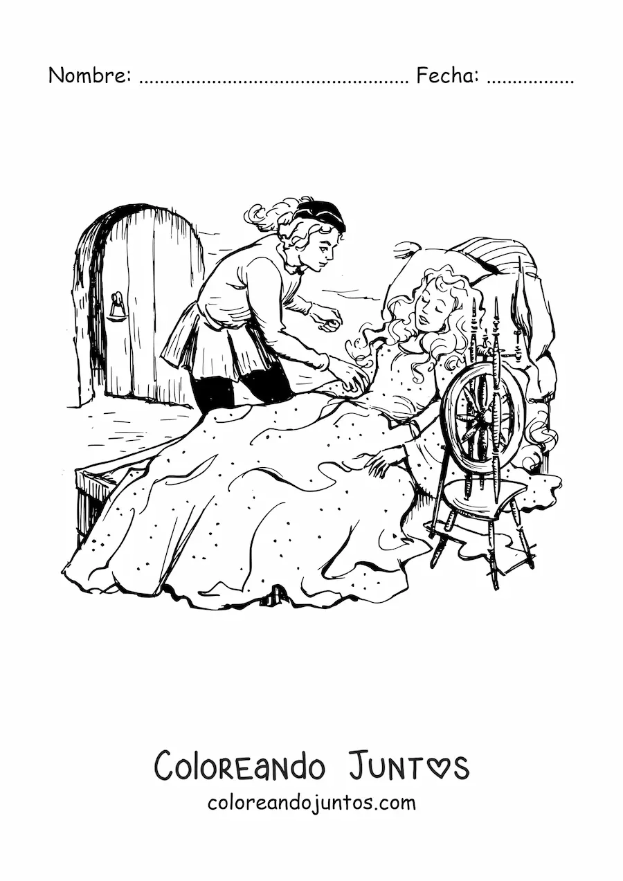 Imagen para colorear de la Bella Durmiente y el príncipe