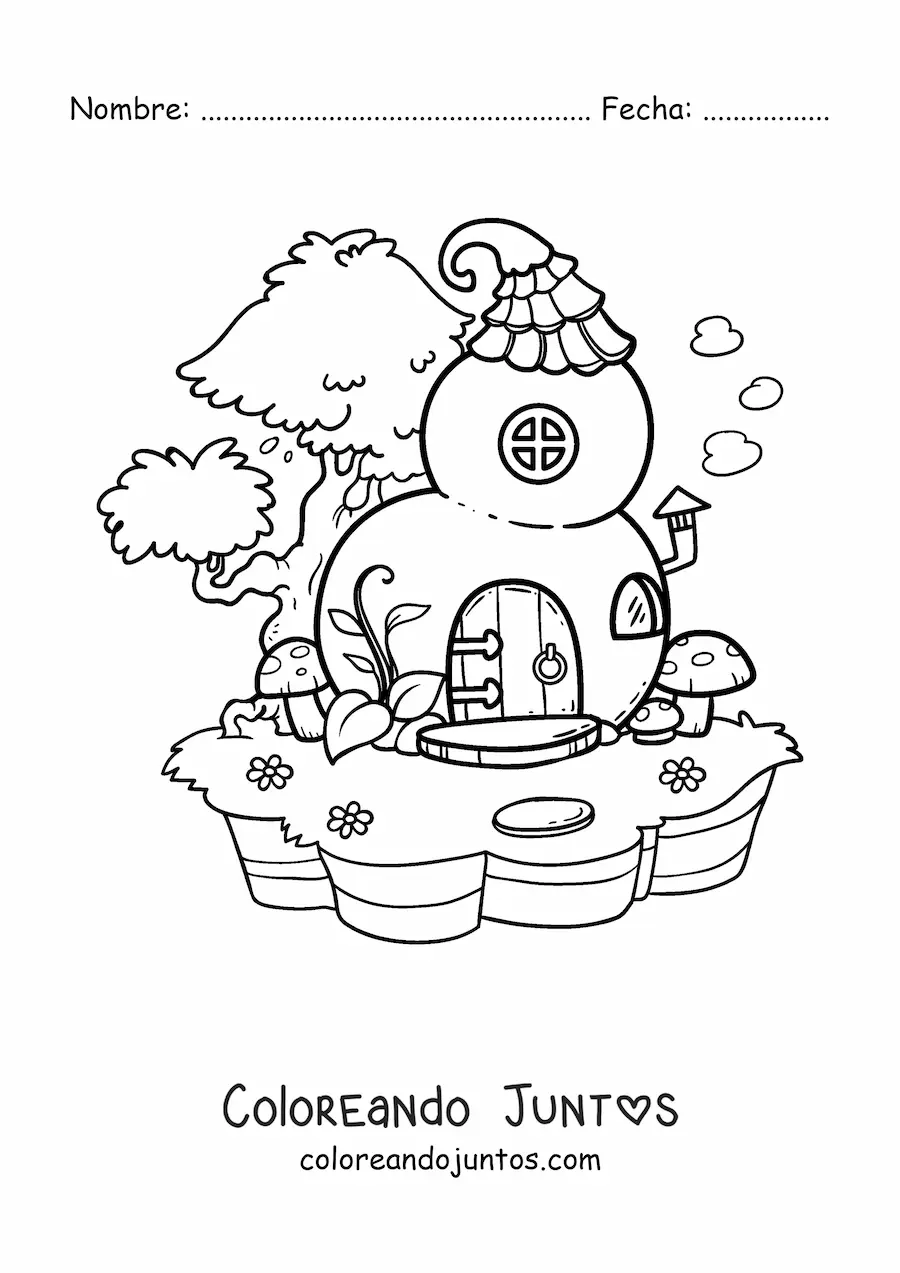 Imagen para colorear de casa con forma de calabaza en el bosque encantado