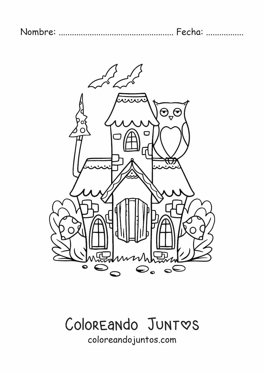Imagen para colorear de castillo encantado en bosque mágico