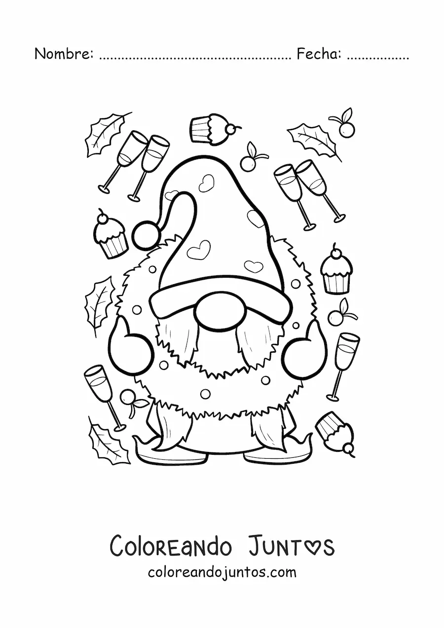 Imagen para colorear de gnomo de Navidad con corona