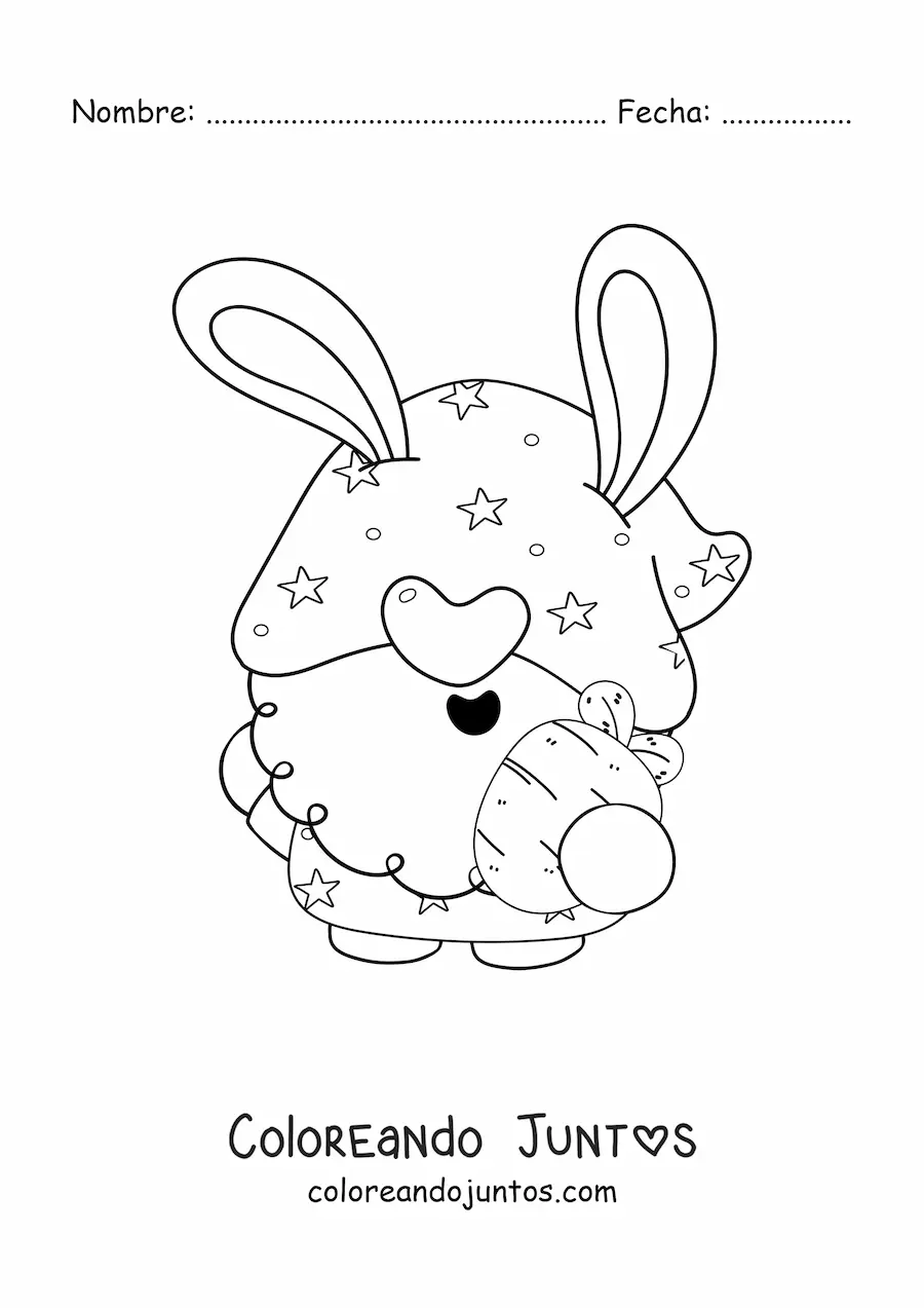 Imagen para colorear de gnomo de Pascua con zanahoria