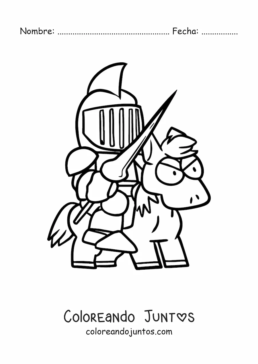 Imagen para colorear de caricatura de un caballero sobre un caballo